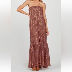 HELSI Cara Metallic Strapless Lace Maxi Overlay Dress